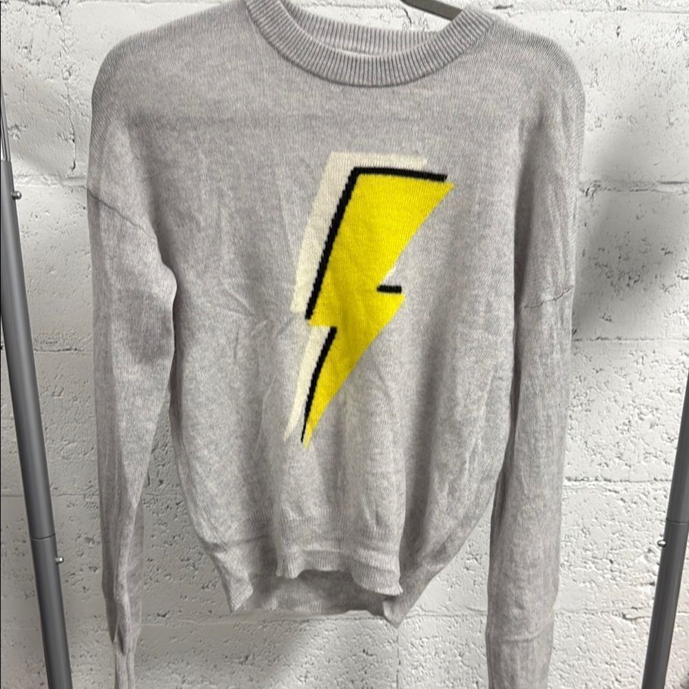 Gray Sweater with Yellow Lightning Bolt - Cashmere 27 MILES - NWOT - Medium